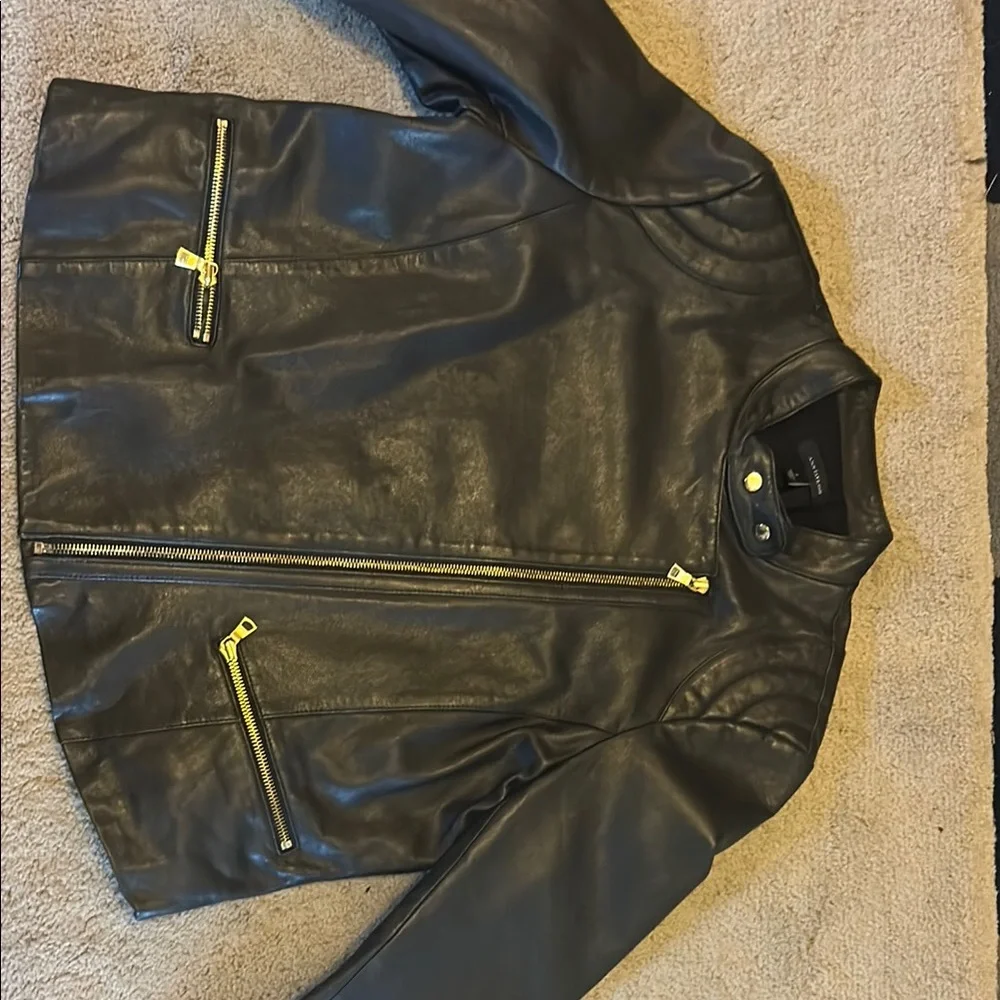 Women’s Black Leather Jacket with Gold Zippers - Picture 4 of 11